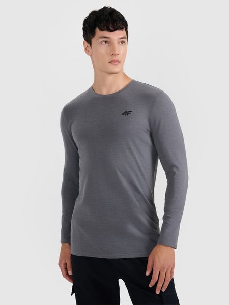 4F Longsleeve slim gładki męski - szary XL. Szare bluzki z długim rękawem męskie 4f, m, bez wzorów, bez kołnierzyka. Za 69.99 zł.