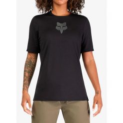 Koszulka damska Fox Ranger SS Jersey Fox Head. Czarne koszulki sportowe damskie FOX, bez wzorów, z jersey, bez kołnierzyka, bez ramiączek, rowerowe. Za 188.99 zł.