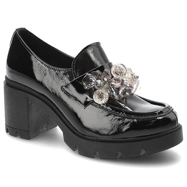 Półbuty damskie Lemar, cholewka ze skóry naturalnej lakierowanej wsuwany fason stabilny obcas, naplak czarny, 20112. Czarne półbuty damskie Lemar, z aplikacjami, ze skóry, biznesowe, bez obcasa, na obcasie, bez zapięcia. Za 279.00 zł.