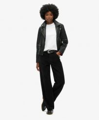 Superdry Spodnie sztruksowe mid rise szeroka nogawka. Czarne spodnie materiałowe damskie Superdry., bez wzorów, z bawełny. Za 406.05 zł.