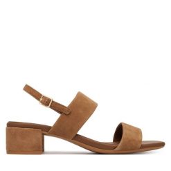 Sandały ECCO. Brązowe sandały damskie ecco, bez wzorów, bez obcasa, na słupku, bez zapięcia. Za 569.99 zł.