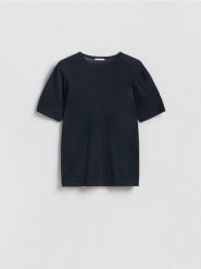 T-shirt regular fit z lyocellem - granatowy. Niebieskie t-shirty męskie Reserved, l, bez wzorów, z bawełny, bez kołnierzyka. Za 99.99 zł.