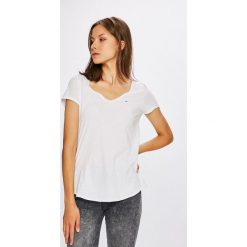 Tommy Jeans - Top. Szare topy damskie Tommy Jeans, z bawełny, z krótkim rękawem. Za 119.90 zł.