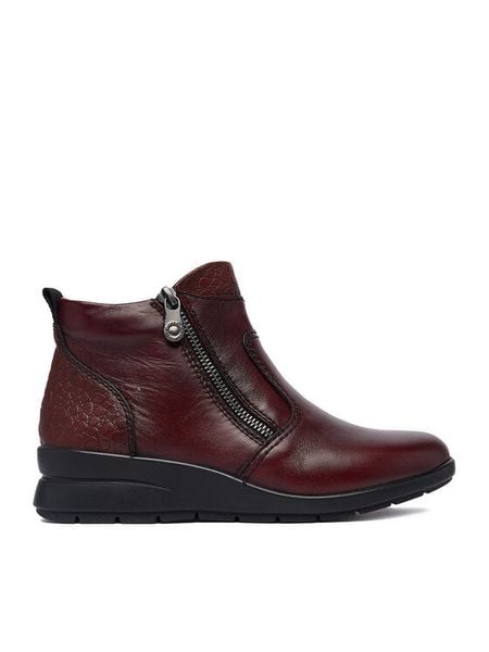Rieker Botki CEO-L4861-35 Bordowy. Czerwone botki damskie Rieker, ze skóry, bez obcasa, na koturnie, bez zapięcia. Za 399.99 zł.