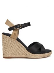 Tommy Hilfiger Espadryle Satin High Wedge Espadrille FW0FW08602 Czarny. Czarne sandały damskie Tommy Hilfiger, bez wzorów, z materiału, bez obcasa, bez zapięcia. Za 279.99 zł.