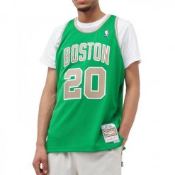 Koszulka do koszykówki Mitchell & Ness NBA Boston Celtics Ray Allen. Zielone koszulki sportowe męskie Mitchell & Ness, l, bez wzorów, bez kołnierzyka, bez ramiączek, do koszykówki. Za 559.00 zł.