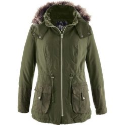 Krótka kurtka parka z kontrastowym materiałem bonprix ciemnooliwkowy. Kurtki damskie marki bonprix. Za 79.99 zł.