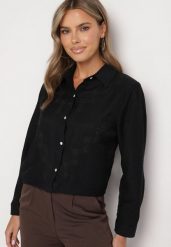Czarna Koszula z Ozdobnym Haftem z Cyrkoniami Evelinarae. Czarne bluzki damskie Born2be, l, z aplikacjami, z jeansu, biznesowe, bez kołnierzyka, bez ramiączek. Za 49.99 zł.