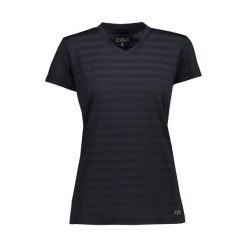 T-shirt z detalami w poziomą siatkę dla kobiet CMP. Czarne t-shirty damskie CMP, bez wzorów, z materiału, sportowe, bez kołnierzyka. Za 176.95 zł.