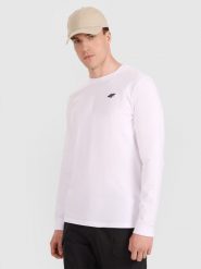 4F Longsleeve regular gładki męski - biały 3XL. Białe koszulki sportowe męskie 4f, m, bez wzorów, z bawełny, bez kołnierzyka, bez ramiączek. Za 69.99 zł.