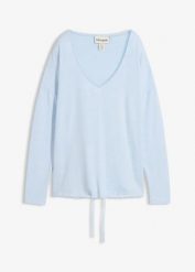 Bluza oversize z materiału w optyce dzianiny. Niebieskie bluzy damskie bonprix, bez wzorów, z dzianiny, bez kaptura. Za 112.99 zł.