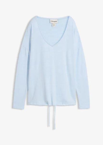 Bluza oversize z materiału w optyce dzianiny. Niebieskie bluzy damskie bonprix, bez wzorów, z dzianiny, bez kaptura. Za 112.99 zł.