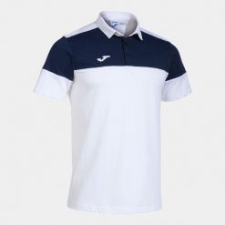 Polo Joma Crew V. Białe koszulki polo męskie Joma, bez wzorów, z bawełny, bez kołnierzyka, bez ramiączek, do piłki nożnej. Za 146.55 zł.
