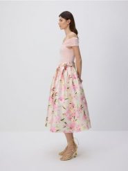 Spódnica midi z wiązaniem - wielobarwny. Spódnice damskie Reserved, l, bez wzorów, z tkaniny, midi, rozkloszowane. W wyprzedaży za 159.99 zł.
