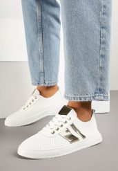 Złoto-Białe Tenisówki z Ozdobnymi Paskami Naviritte. Żółte trampki i tenisówki damskie Born2be, bez wzorów, klasyczne, bez zapięcia. Za 59.99 zł.