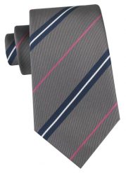 Klasyczny Krawat Klubowy - Alties - Popielato-Beżowy w Prążek. Szare krawaty i muchy Alties, bez wzorów, z tkaniny, eleganckie. Za 49.00 zł.