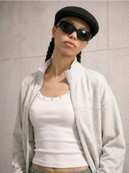 Rozpinana bluza ze stójką z dodatkiem wiskozy "soft touch" - szary. Szare bluzy damskie Sinsay, l, bez wzorów, z dzianiny, bez kaptura. Za 59.99 zł.