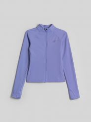4F Bluza do jogi slim szybkoschnąca damska - niebieska XL. Niebieskie bluzy damskie 4f, l, bez wzorów, z włókna, sportowe. Za 199.99 zł.