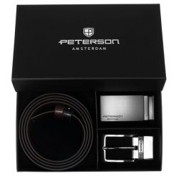 Zestaw prezentowy: dwustronny pasek skórzany w brązowym i czarnym kolorze Peterson PTN KL-B005S001. Brązowe paski damskie Peterson, bez wzorów, ze skóry, eleganckie. Za 139.99 zł.