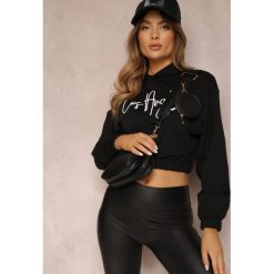 Czarna Bluza Krótka z Kapturem Zulikha. Czarne bluzy damskie Renee, l, z aplikacjami, z bawełny, z kapturem. Za 79.99 zł.
