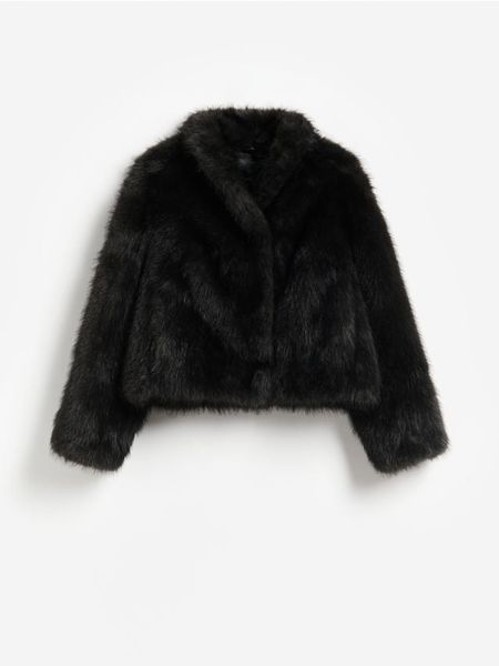 Kurtka z imitacji futra - ciemnoszary. Szare kurtki damskie Reserved, l, bez wzorów, bez kaptura. Za 399.99 zł.