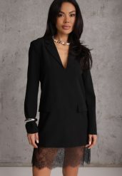 Czarna Sukienka-Marynarka VICES o Pudełkowym Kroju z Ozdobną Koronką Cheridine. Czarne żakiety damskie Renee, l, bez wzorów, z koronki, eleganckie. Za 229.99 zł.