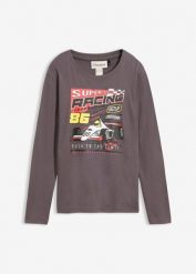 Bluzka z długim rękawem, z czystej bawełny organicznej. Szare t-shirty dla chłopców bonprix, bez wzorów, z bawełny, bez ramiączek. Za 59.99 zł.