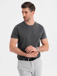 Męski klasyczny bawełniany T-shirt BASIC - grafitowy V15 OM-TSBS-0236 XL. Szare t-shirty męskie Ombre, m, bez wzorów, z bawełny, klasyczne, bez kołnierzyka. Za 60.50 zł.