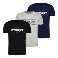3PAK WRANGLER FRAME LOGO TEE MĘSKI T-SHIRT KOSZULKA NADRUK W70JD3. Czarne t-shirty męskie Wrangler, m, bez wzorów, z bawełny, eleganckie, bez kołnierzyka. Za 239.99 zł.