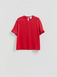 Bluzka z wiskozy - czerwony. Czerwone bluzki damskie Reserved, l, bez wzorów, z tkaniny, bez kołnierzyka, bez ramiączek. Za 139.99 zł.