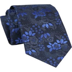 Męski Krawat - ALTIES - Klasyczny - Granat w Niebieskie Kwiaty. Niebieskie krawaty i muchy Alties, bez wzorów, z tkaniny, eleganckie. Za 49.00 zł.