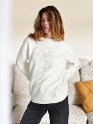 Bluza - kremowy. Białe bluzy damskie Sinsay, l, bez wzorów, z bawełny, bez kaptura. Za 39.99 zł.