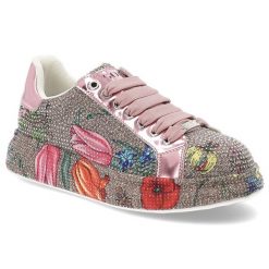 Różowe Sneakersy GOE Stylowe Błyszczące Obuwie Damskie. Czerwone obuwie sportowe damskie GOE, bez wzorów, z materiału, eleganckie, bez obcasa, bez zapięcia. Za 449.00 zł.