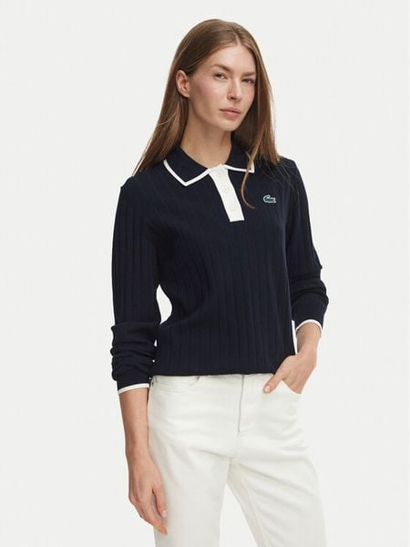 Lacoste Sweter AF8544 Granatowy Regular Fit. Niebieskie swetry damskie Lacoste, bez wzorów, z wiskozy, bez kołnierzyka, bez ramiączek, bez kaptura. Za 724.99 zł.