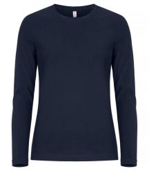 Clique Premium Fashion-T L/S Women – damska koszulka z długim rękawem z bawełny. Niebieskie t-shirty damskie CLIQUE, l, bez wzorów, z bawełny, klasyczne, bez kołnierzyka. Za 122.29 zł.