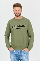 BALMAIN Zielona bluza Flock&foil Sweatshirt. Zielone bluzy męskie Balmain, l, bez wzorów, bez kaptura. W wyprzedaży za 2,199.99 zł.