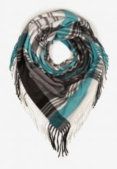 Niebiesko-Biały Kraciasty Szalik z Wiskozy i Bawełny z Frędzlami Relavis. Niebieskie szaliki i chusty damskie Renee, na zimę, bez wzorów, z bawełny, retro. Za 29.99 zł.