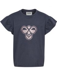 Bluzka T-shirt z falbankami dla dziewczynki Hummel. Niebieskie t-shirty i topy dla dziewczynek Hummel, bez wzorów, z bawełny, bez ramiączek. Za 144.00 zł.