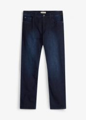 Jeansy o kroju slim z elastyczną wstawką w pasie, straight. Niebieskie jeansy męskie bonprix. Za 147.99 zł.