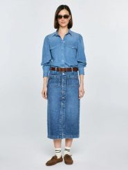 Spódnica damska midi jeansowa granatowa Gaia 627. Niebieskie spódnice damskie Big Star, bez wzorów, z bawełny, eleganckie, z podwyższonym stanem, midi, dopasowane. Za 229.99 zł.