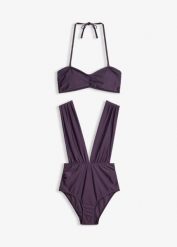 Kostium kąpielowy typu bandeau + górą bikini bandeau (2 części). Fioletowe bikini damskie bonprix, bez wzorów. Za 69.99 zł.