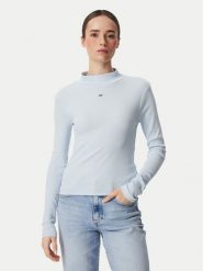 Tommy Jeans Bluzka Essential DW0DW19830 Niebieski jasny Slim Fit. Niebieskie koszule damskie Tommy Jeans, l, bez wzorów, z bawełny, bez kołnierzyka, bez ramiączek. Za 209.99 zł.