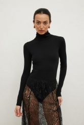 Body z golfem w kolorze BLACK - MODESSA-M. Czarne bluzki damskie Marsala, m, bez wzorów, z jeansu, biznesowe, bez kołnierzyka, bez ramiączek. Za 159.90 zł.