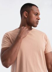 Ombre Klasyczny T-shirt męski bawełniany BASIC - cielisty V9 OM-TSBS-0146 XL. T-shirty męskie Ombre, m, bez wzorów, z bawełny, klasyczne, bez kołnierzyka. Za 29.99 zł.