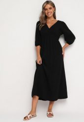 Czarna Rozkloszowana Bawełniana Sukienka Boho z Wiązaniem i Gumką w Talii Lawla. Czarne sukienki dla dziewczynek Born2be, bez wzorów, z bawełny, boho, bez ramiączek. Za 139.99 zł.