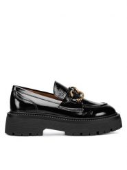 Eva Minge Półbuty BASMA-3473 Czarny. Czarne półbuty damskie Eva Minge, bez wzorów, z lakierowanej skóry, bez obcasa, na płaskiej podeszwie, bez zapięcia. Za 249.99 zł.