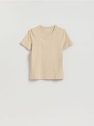 T-shirt regular - kremowy. Białe t-shirty damskie Reserved, l, bez wzorów, z bawełny, bez kołnierzyka. Za 29.99 zł.