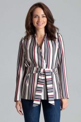 Stylowy Żakiet bez Zapięcia z Wiązanym Paskiem Wzór 110. Brązowe żakiety damskie Katrus, l, bez wzorów, z materiału, eleganckie. Za 299.00 zł.
