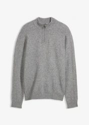Sweter ze stójką z domieszką wełny. Szare swetry przez głowę męskie bonprix, m, bez wzorów, z wełny, bez kołnierzyka. Za 114.99 zł.