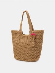 Pleciona torba shopper z ozdobnym chwostem - beżowy. Brązowe torebki shopper damskie Sinsay, bez wzorów, bez dodatków. Za 49.99 zł.
